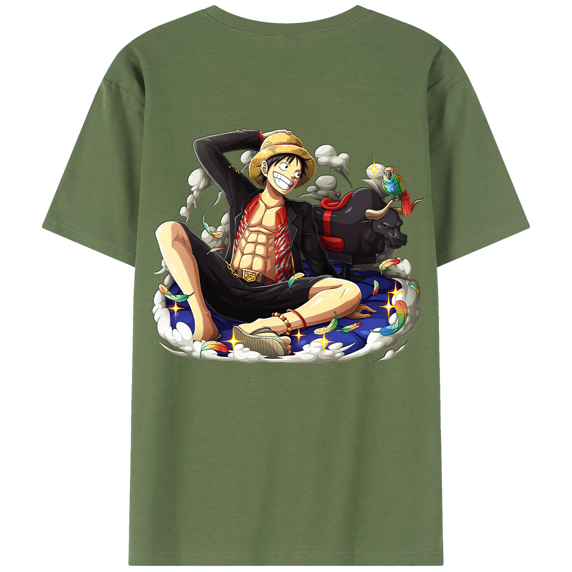 ワンピース モンキー・D・ルフィ ONE PIECE Monkey D. Luffy 綿100％ メンズ半袖Tシャツ（バックプリント） 通気性